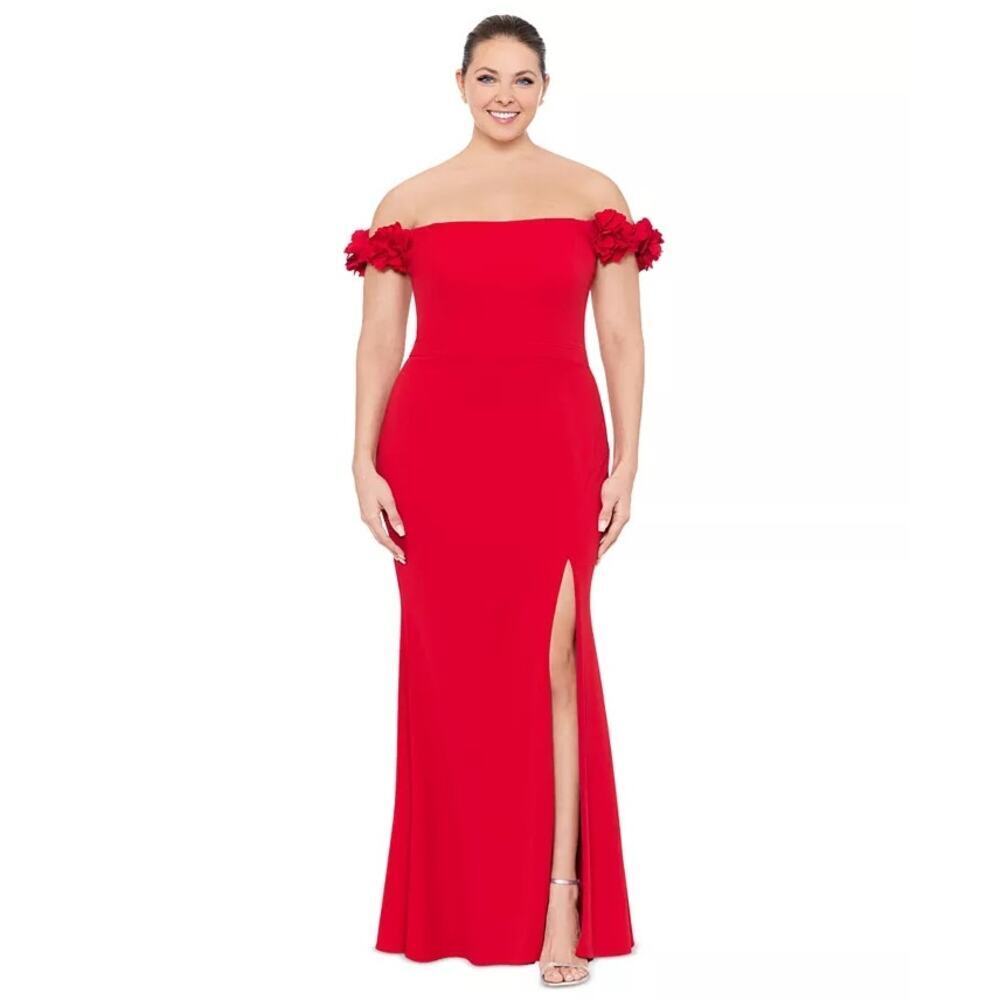 Xscape Off-the-Shoulder Scuba Crepe Gown Dress Sleeveless Red Plus Size 18W NWT